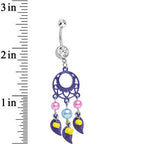 Clear Double CZ Pearly Feathers Purple Dreamcatcher Dangle Belly Ring