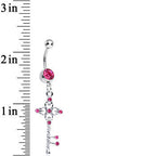 Pink Gem Sparkling Twisted Key Dangle Belly Ring