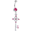 Pink Gem Sparkling Twisted Key Dangle Belly Ring