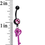 Pink Gem Black Plated Unlock the Secret Skeleton Key Dangle Belly Ring