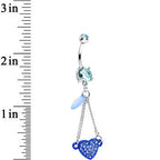Aqua Double Gem Sparkling Trapeze Swing Blue Heart Dangle Belly Ring