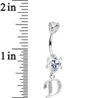 925 Sterling Silver Clear CZ Ornate Script Initial D Dangle Belly Ring