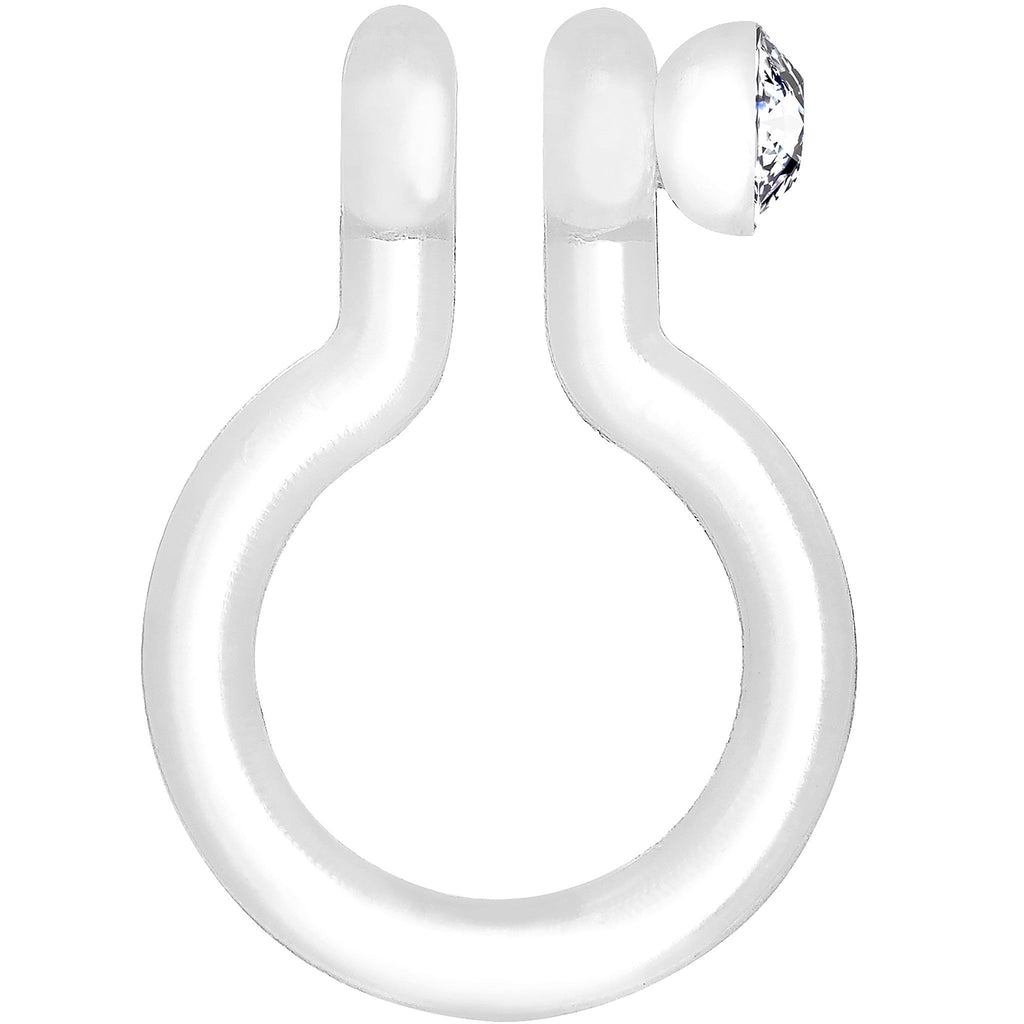 Clear Gem Clear Bioplast Clip On Non-Pierced Fake Nose Ring Hoop