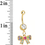 Clear Gem Gold Plated Kaleidoscopic Bow Dangle Belly Ring
