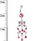 Pink Gem Bow Tie Decorative Hollow Heart Dangle Belly Ring