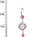 Pink Gem Enchanted Open Tail Peacock Dangle Belly Ring