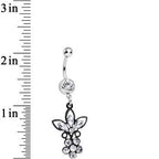 Clear Gem Power of the Dual Black Flower Dangle Belly Ring