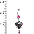 Pink Gem Dark Prague Lace Winged Butterfly Dangle Belly Ring