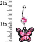 Pink Gem Passionate Black Butterfly Dangle Belly Ring
