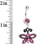 Pink Gem Sublime Sparkling Black Butterfly Dangle Belly Ring
