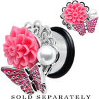 9/16 Pink Acrylic Flower Pink Butterfly Single Flare Steel Plug