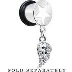 Clear Gem Angel Wing and White Star Single Flare Dangle Plug Sizes 5mm to 14mm