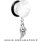 Clear Gem Angel Wing and White Star Single Flare Dangle Plug Sizes 5mm to 14mm