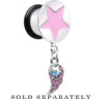 Pink Gem Angel Wing and Pink Star Single Flare Dangle Plug Sizes 5mm to 14mm