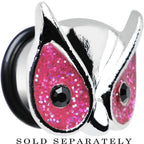 9/16 Pink Glitter Festive Owl Single Flare Steel Plug