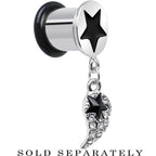 00G Clear Gem Angel Wing and Black Star Single Flare Dangle Plug