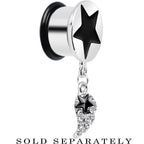 9/16 Clear Gem Angel Wing and Black Star Single Flare Dangle Plug