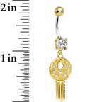 925 Sterling Silver Gold Plated Clear Gem Car Key Dangle Belly Ring