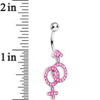 Pink Gem Joined Female and Male Symbols Dangle Belly Ring