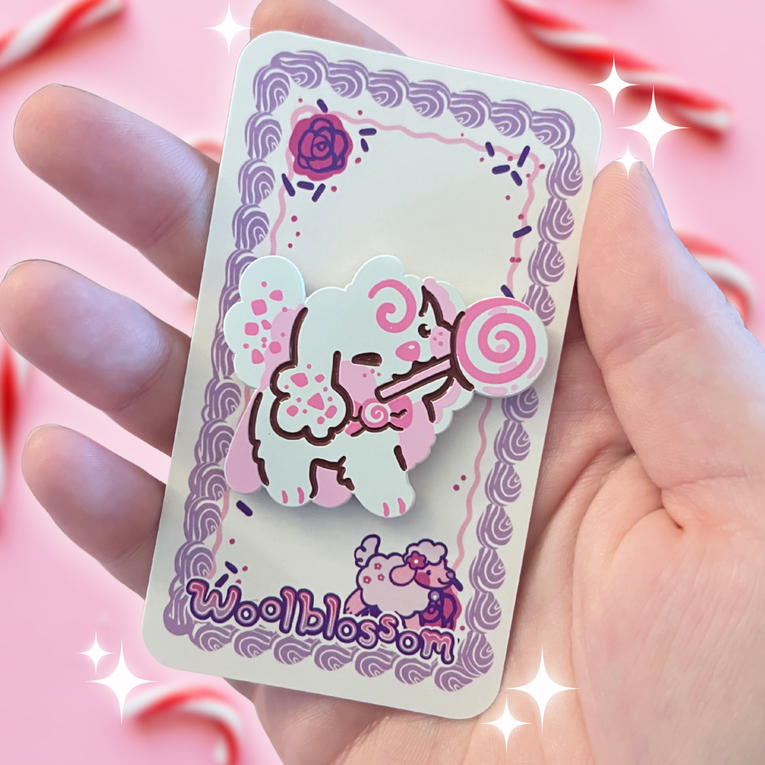 Pinkie the Peppermint Puppy ~ Soft Enamel Pin