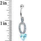 Aqua Cubic Zirconia Sparkling Hollow Oval Heart Dangle Belly Ring