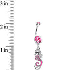 Pink Cubic Zirconia Glamorous Seahorse Dangle Belly Ring