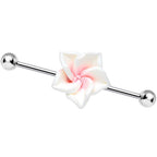 Pink White Beautiful Blossoming Flower Industrial Barbell 37mm