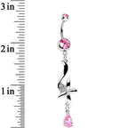Pink Cubic Zirconia Floating on the Breeze Flower Dangle Belly Ring