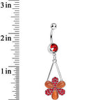 Red Gem Twinkling Crystal Pinwheel Flower Dangle Belly Ring
