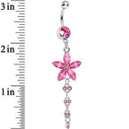 Pink Gem Shimmering Crystal Flower Dangle Belly Ring