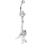 Clear Cubic Zirconia Riding the Jetstream Bird Dangle Belly Ring