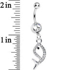 Clear Gem Companion of Neptune Fish Dangle Belly Ring