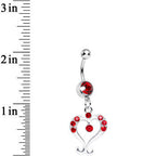 Red Gem Fanciful Arched Heart Dangle Belly Ring