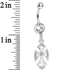 Clear Gem Ornate Heavenly Cross Dangle Belly Ring