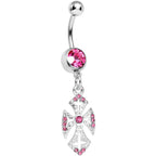 Pink Gem Ornate Heavenly Cross Dangle Belly Ring