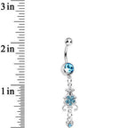 Aqua Gem Sparkling Fleur De Lock Dangle Belly Ring