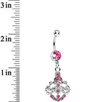 Pink Gem Shimmering Divine Fan Dangle Belly Ring