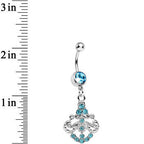 Aqua Gem Shimmering Divine Fan Dangle Belly Ring