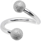 16G 5/16 Silver Sandblasted Steel Spiral Barbell 3mm Ball