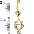 Clear Gem Gold Plated Bow Tied Basket Heart Dangle Belly Ring