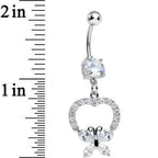 Clear Gem Hollow Heart Beautiful Butterfly Dangle Belly Ring