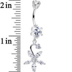 925 Sterling Silver Clear CZ Five Petal Flower Dangle Belly Ring