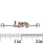 Red Glitter Heart Full of Love Industrial Barbell