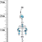 Aqua Gem Foliage Fountain Glamour Key Dangle Belly Ring