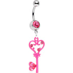 Pink Gem Pink Heart Key to Unlock Love Dangle Belly Ring