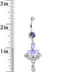 Purple Gem Clear Drops Glittery Flower Dangle Belly Ring