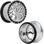 11/16 Black Gem Stainless Steel Single Flare Tree of Life Plug Set