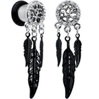 0G Clear Gem Steel Single Flare Tree of Life Dangle Plug Set