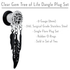 0G Clear Gem Steel Single Flare Tree of Life Dangle Plug Set