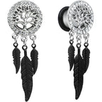 00G Clear Gem Steel Single Flare Tree of Life Dangle Plug Set